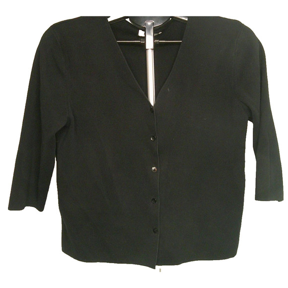 Hampshire Studio Button-down Black V-neck Cardigan Women's PL 3/4 Sleeve - Picture 1 of 4